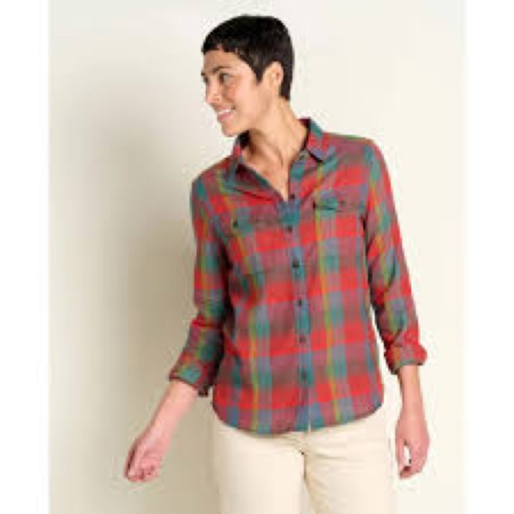 Toad&Co Red and Green Plaid Button Down Shirt